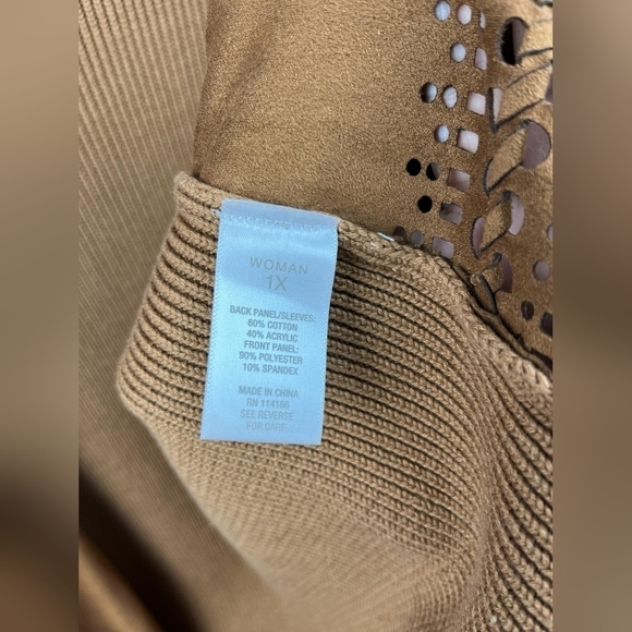 Westport 1962 drape open front cardigan suede knit sweater brown long sleeve 1X - Picture 6 of 7